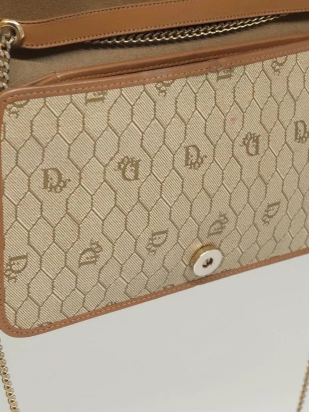 Christian Dior Honeycomb Canvas Chain Shoulder Bag PVC Leather Beige Auth sw505 - Picture 11 of 16